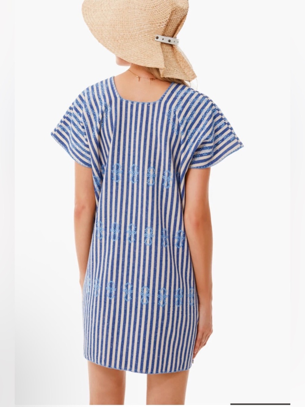 Tuckernuck Blue Striped Embroidered  Dress Resortwear Vacation Cotton Coverup - Picture 3 of 9